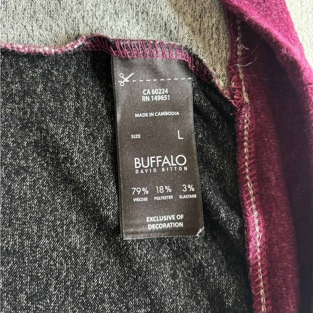 Buffalo David Bitton Sweater Pullover Gray Black Burgundy Crewneck Preppy Size L - Picture 9 of 10